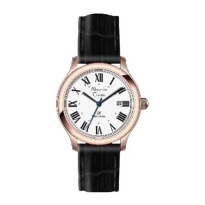 Alexandre Christie ALCW1042LDLRGSL Date Function White Dial Rose Gold Case Black Leather Strap Women Watch